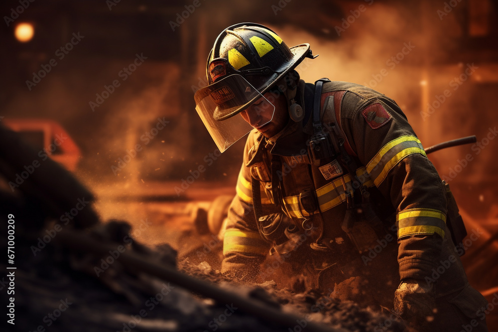 Fototapeta premium Fireman on hard work.