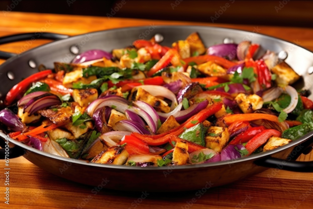 grill wok loaded with a mix of vibrant vegetables grill wok loaded with a mix of vibrant vegetables