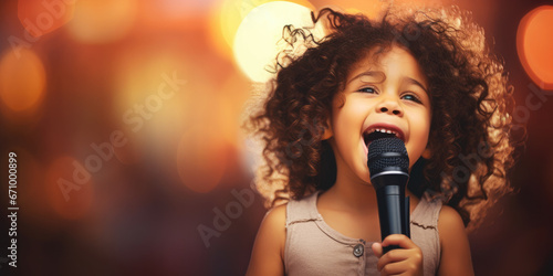 Young girl, singing with microphone, blurred background  © David