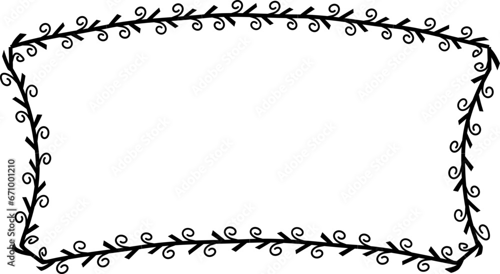 Spiral leaves Branch Rectangle Frame laurel wreath silhouette black horizontal vintage frames flower floral leaf border Botanical Branches ornate leaf Elements design border retro badge decoration iso