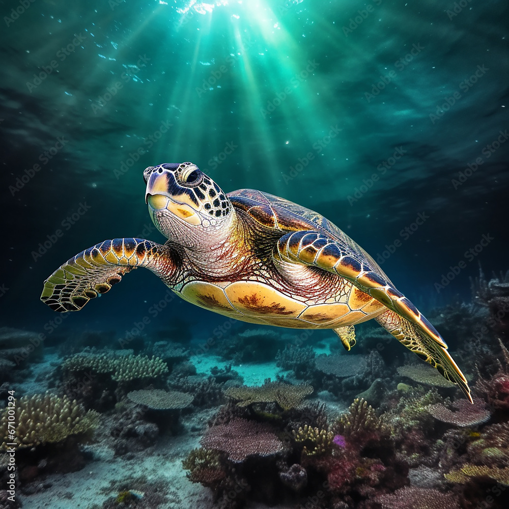 Fototapeta premium sea turtle swimming animal sea ocean fish