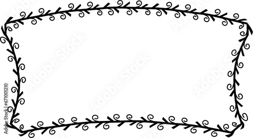 Spiral leaves Branch Rectangle Frame laurel wreath silhouette black horizontal vintage frames flower floral leaf border Botanical Branches ornate leaf Elements design border retro badge decoration iso