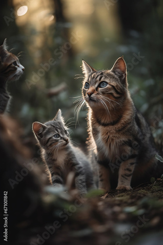 Cat with babies  cat family cute pure animal love 