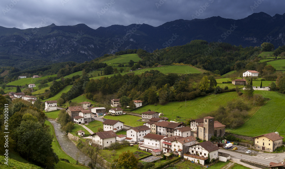 Atallu in the Araitz valley with the Maioak in the background, Navarra.