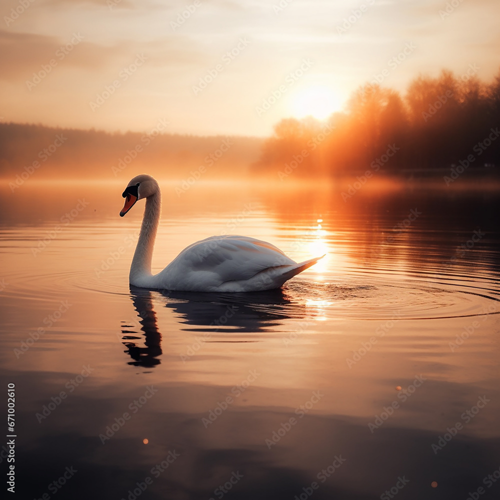 Fototapeta premium swan at sunset