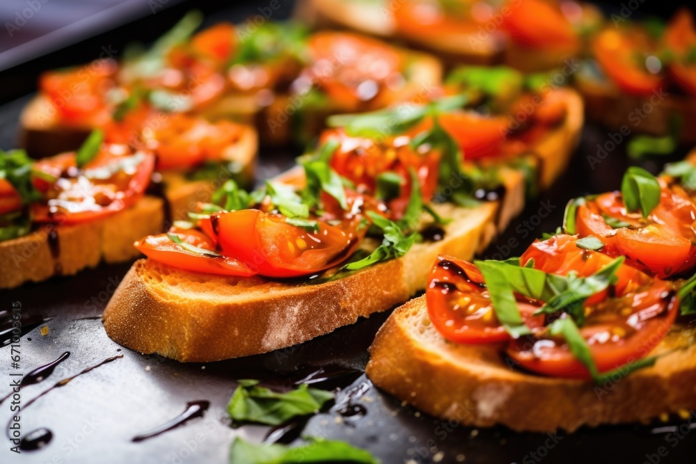 close up, bread slices lightly toasted for bruschetta base