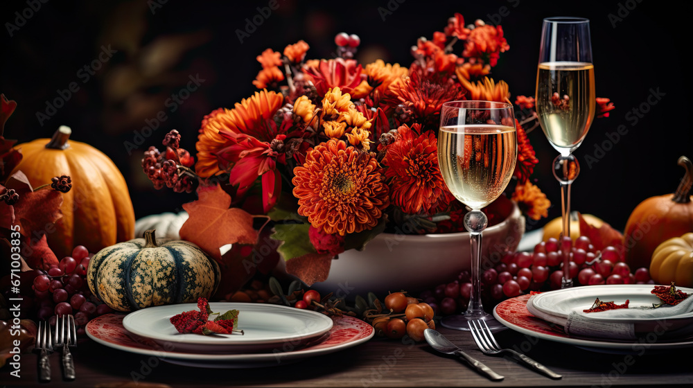 Festive table setting in autumn theme