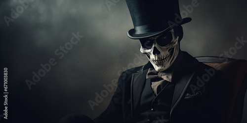  Skeleton Joker Man Makeup in Halloween Parade Portrait of a wicked Halloween witch, Generative AI
