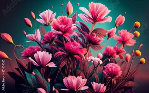 Floral arrangement with trendy colors viva magenta ai generated