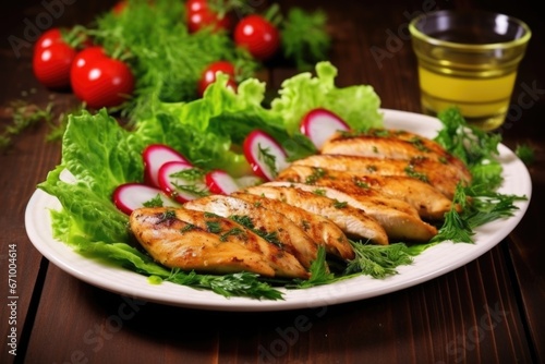 grilled chicken strips with a variety of garden fresh greens