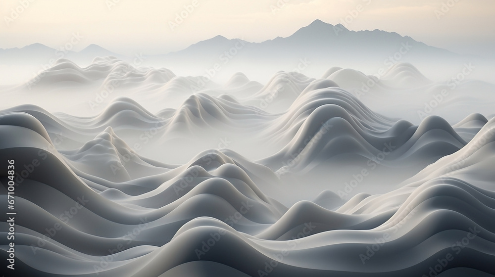 Abstract black, blue, beige, and white wavy background. Mountain, sky, landscape. Illustration, wallpaper.
