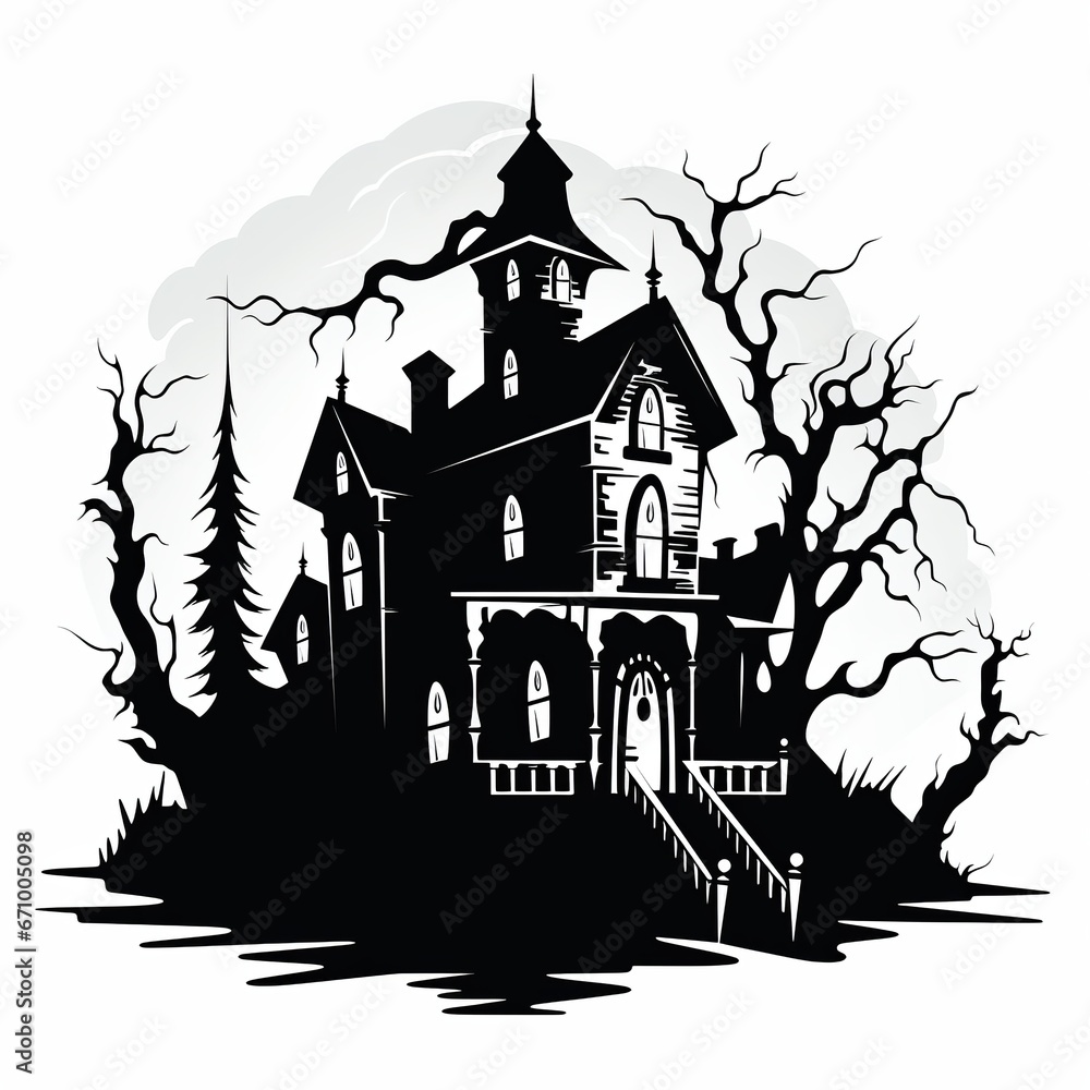 illustration of vector illustration of an ancient haunted house, Generative ai