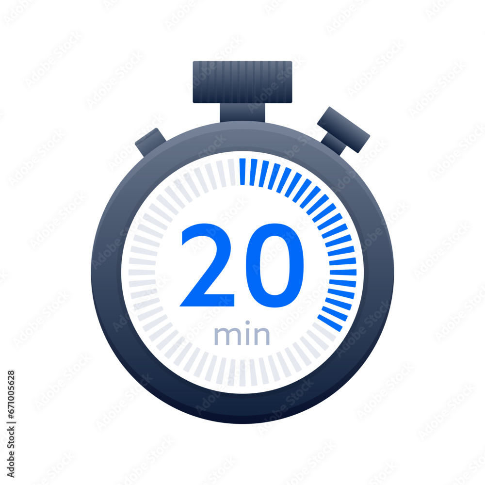 20 min timer and Stopwatch icons. Countdown symbol. Kitchen timer icon. Vector illustration 20 min timer and Stopwatch icons. Countdown symbol. Kitchen timer icon. Vector illustration