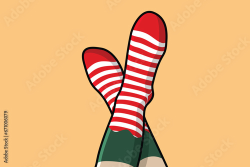 Christmas socks vector icon illustration. Holiday objects icon design concept. Winter clothing, Sport season, Winter season, Fashion design, Winter collection, footwear socks, Cover foot.