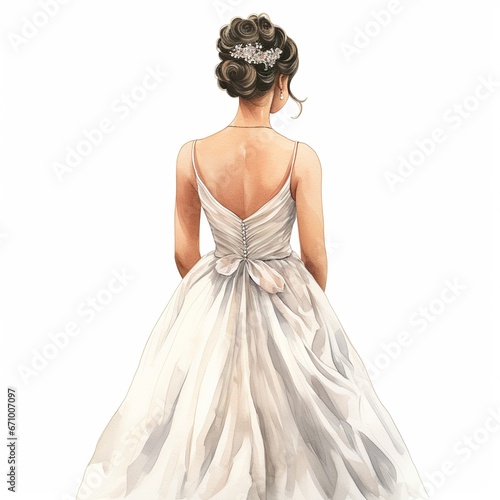 illustration of crayon drawing of a bride back view simple and elega  Generative ai