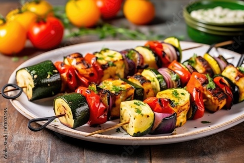 an inviting set of grilled veggie and halloumi skewers