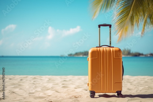 suitcase on sand sea beach
