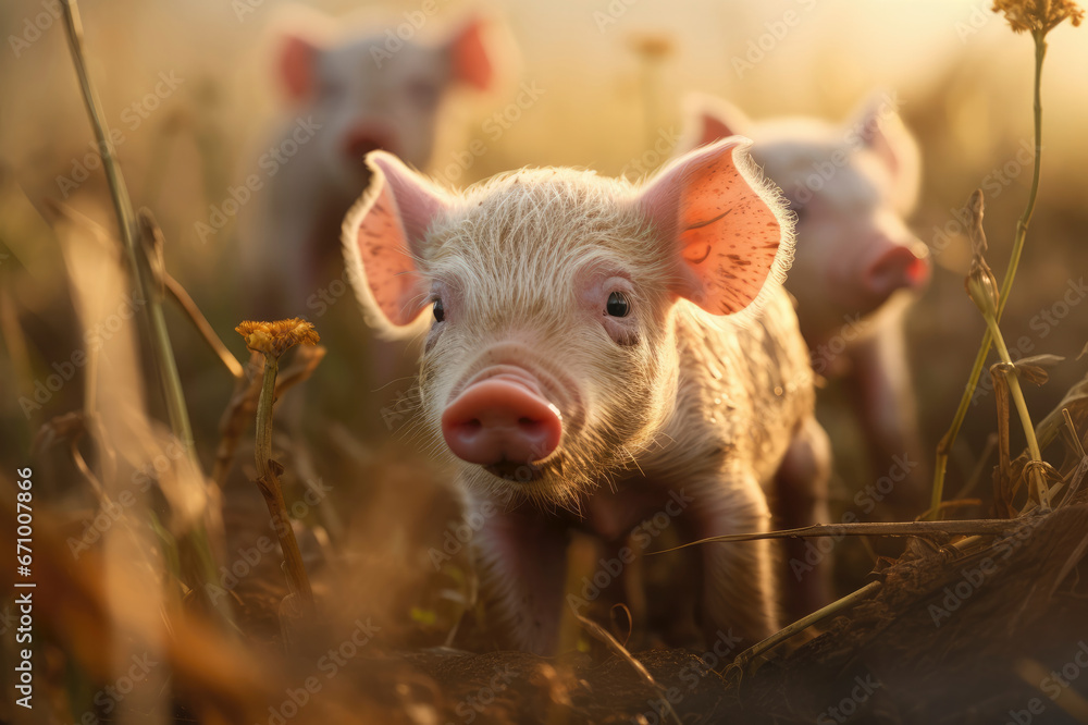 Group of pigs and piglets - Created with generative AI technology Group of pigs and piglets - Created with generative AI technology