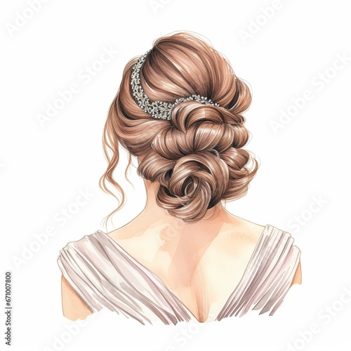 illustration of crayon drawing of a bride back view simple and elega  Generative ai