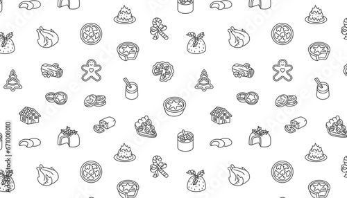 seamless pattern with Christmas food in line style