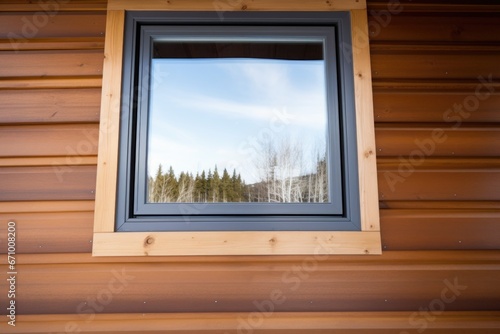 close view of wooden cladded window of saltbox