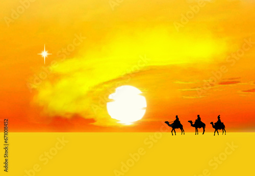 Reyes Magos  ilustraci  n  navidad  sol  cielo anaranjado