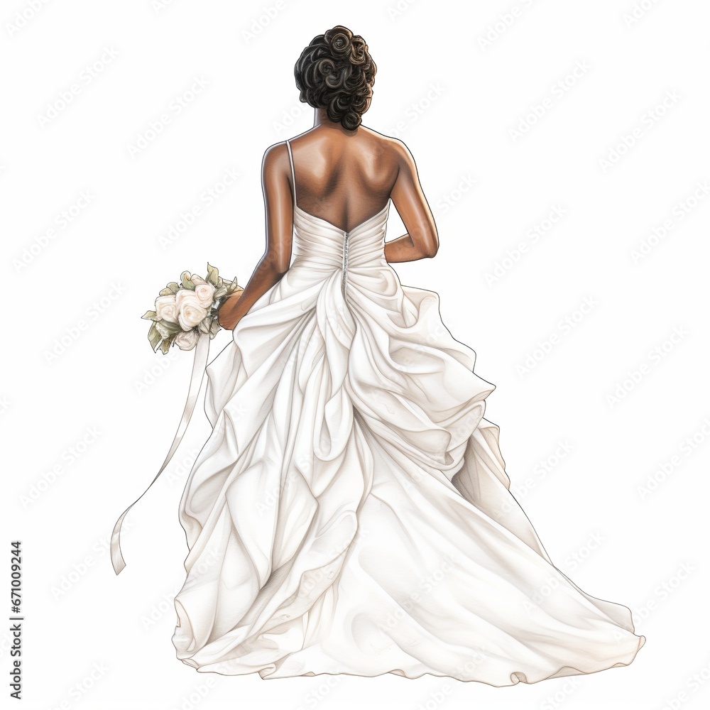 illustration of crayon drawing of an african american bride back vie, Generative ai
