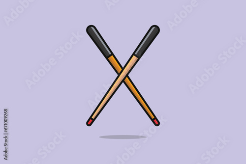 Billiard Wooden Sticks in cross sign vector illustration. Sport object icon concept. Billiard game sticks vector design on purple background with shadow. Billiard stick logo design.