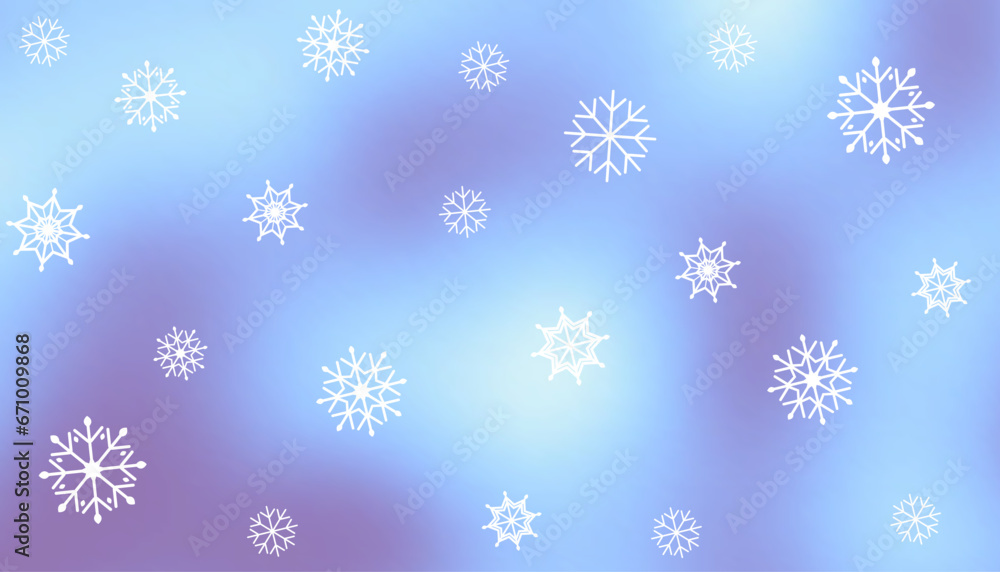 Christmas snowflake background. Blue blurred smooth background and snowfall. Vector background.
