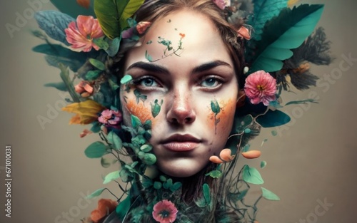 Portrait of person with nature elements ai generated