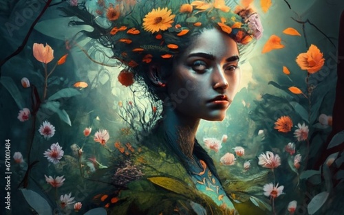 Portrait of person with nature elements ai generated