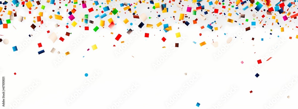 colorful confetti flying in the air on white background, color-blocked shapes, striped arrangements - obrazy, fototapety, plakaty 