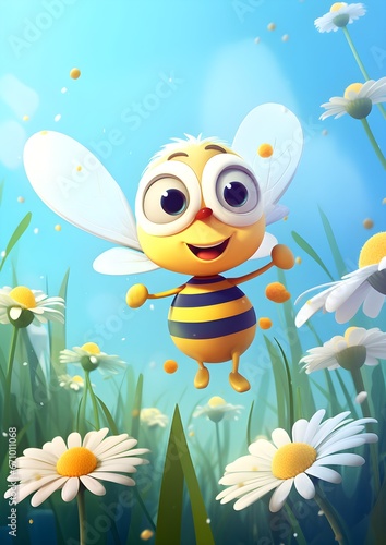 cartoon bee  cartoon character  cute bee  illustration  kind insect  eats honey  collects pollen and nectar  beekeeping