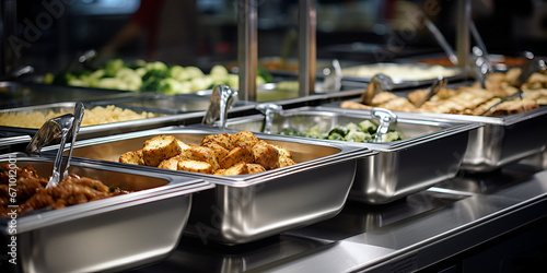 Close-up image of a buffet with full of food stock, buffet Food Photography AI Generated 