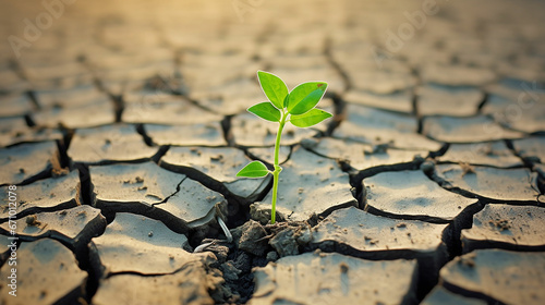 Green plant grow in middle dry cracked earth. recovery environmental from damage of climate change and human activities concept. Made with generative ai