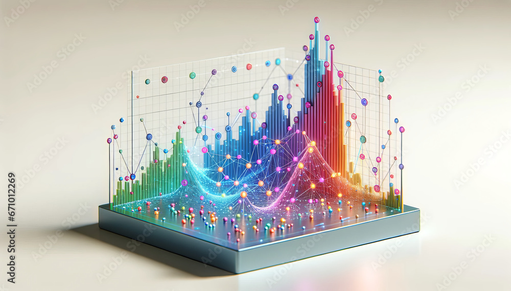 3D holographic graph, showing clusters of data points in vibrant colors ...