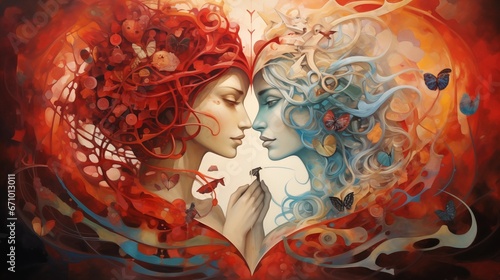 Illustration of two women in love in heart shape