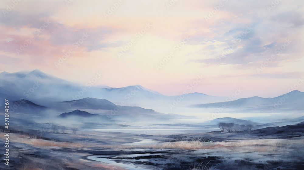 A landscape with hills, created in watercolor