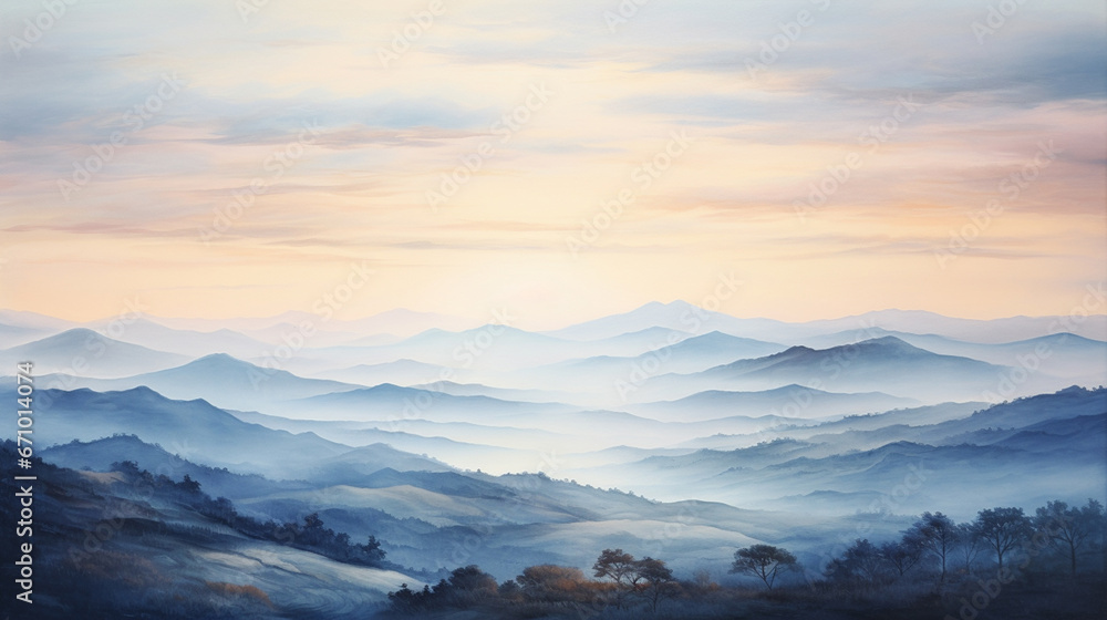 A landscape with hills, created in watercolor