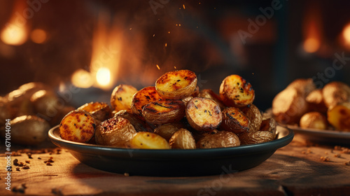 Baked potatoes in a plate photo