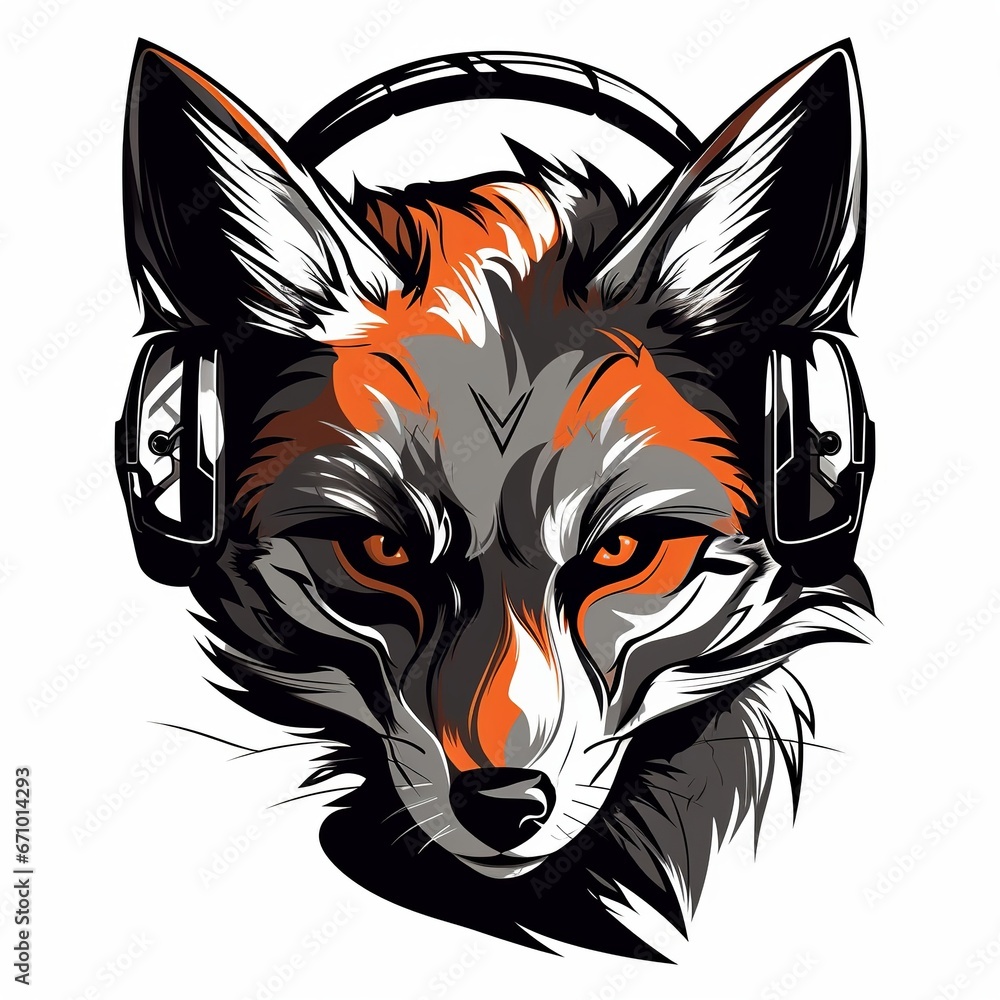 illustration of vector illustration of a fox with headphones, Generative ai