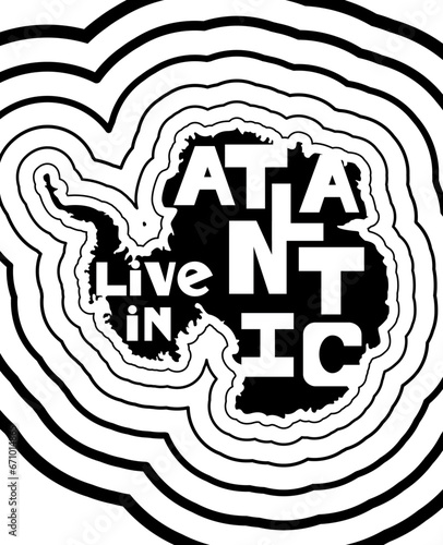 Atlantic, Map, Continent, Vector, Illustration, Design, Wall Art, Poster, Monochrome, Black & White