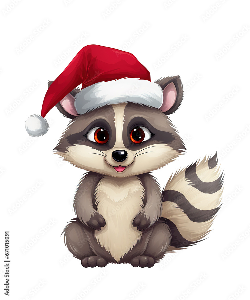 cute raccoon wearing christmas hat ai generated cute raccoon wearing christmas hat ai generated