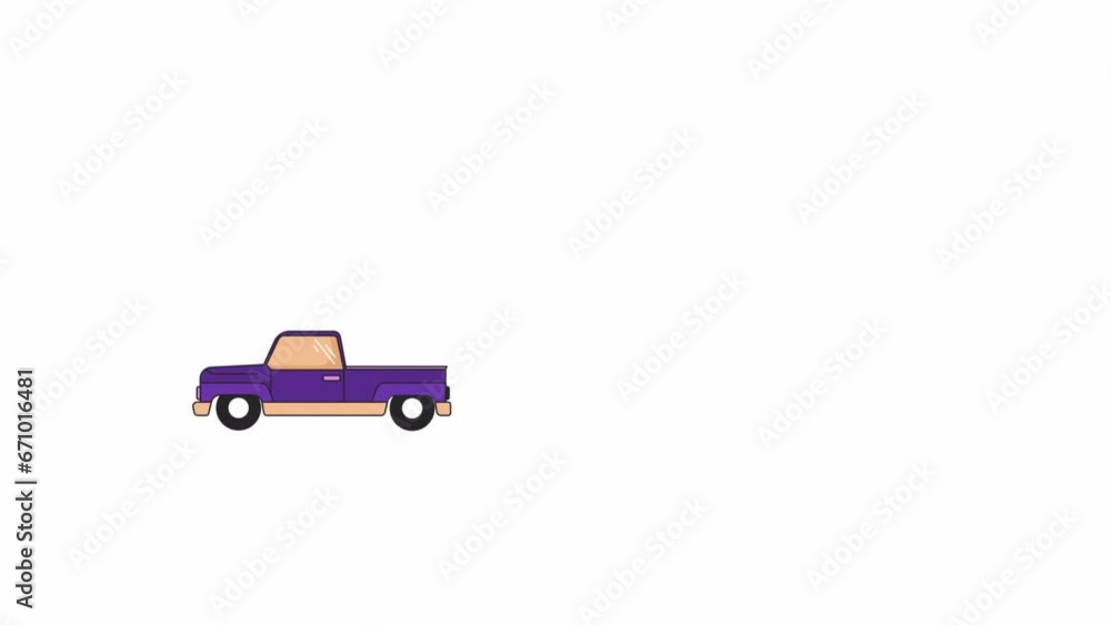 Pickup truck riding line 2D object animation. Pick up truck farm flat color cartoon 4K video, alpha channel. Old fashioned car side view. Countryside farmer vehicle animated item on white background Pickup truck riding line 2D object animation. Pick up truck farm flat color cartoon 4K video, alpha channel. Old fashioned car side view. Countryside farmer vehicle animated item on white background