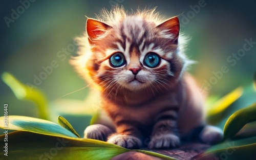 Cute domestic kitten sitting on a leaf ai generated