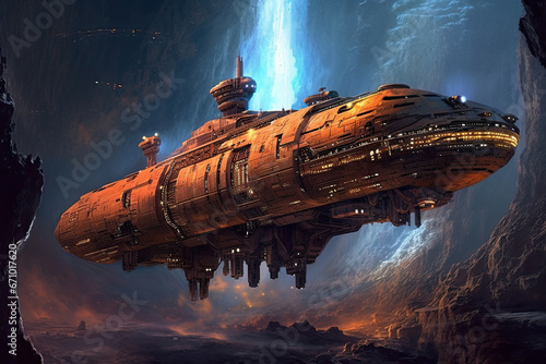 Massive detailed intergalactic futuristic spaceship, Sci Fi illustration photo