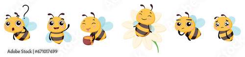 Set of cute bee cartoon with different expression