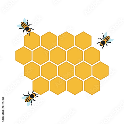 Fototapeta Naklejka Na Ścianę i Meble -  Flat icon beehive honeycomb with bees isolated on white background. Vector illustration.