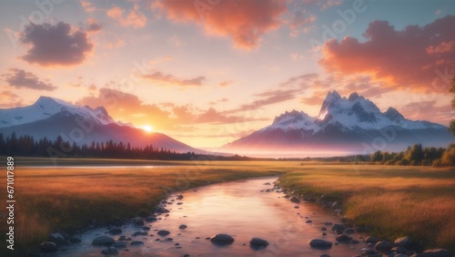 beautiful natural landscape with a sunset