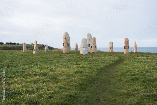 Monument of the menhirs in Hercules Tower coast a Coruna, Galicia, Spain